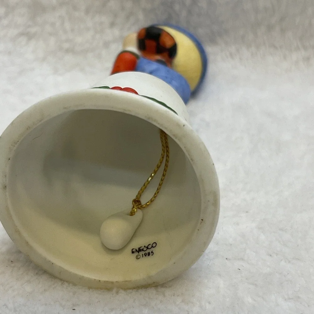 Vintage 1985 Enesco‎ Christmas Bell Figurine Boy Holding Stocking Ornament